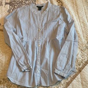 Eddie Bauer Blue and White Striped Cotton Button-Front Blouse